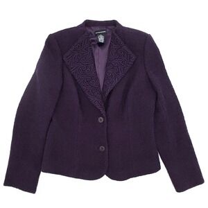 Sutton Studio Purple Boucle Blazer Embroidered Guipure Lace Lapel Women's Sz 10
